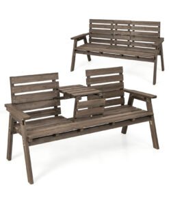 Outdoor Fir Wood Bench with Foldable Middle Table-Coffee