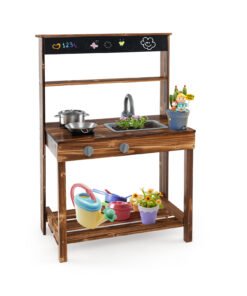 Outdoor Mud Kitchen for Kids with Rotatable Faucet and Removable Sink-Natural