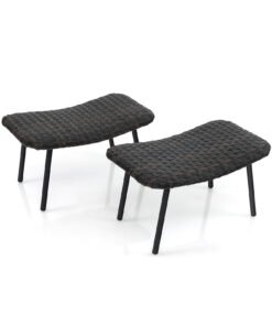 Outdoor Ottomans Set of 2 with Quick Dry Foam and Heavy Duty Metal Frame-Brown