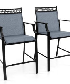 Outdoor Patio Chair Set of 2 with Footrest and High Back and Armrests-Blue
