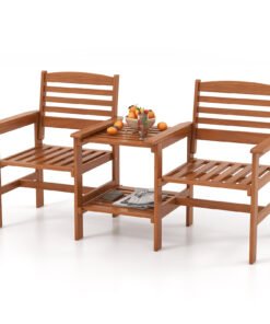 Outdoor Patio Loveseat with Coffee Table and Umbrella Hole