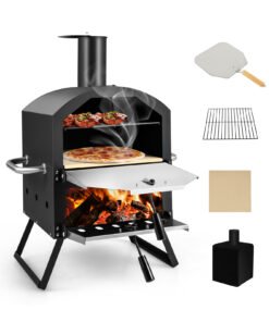Outdoor Pizza Oven with Waterproof Cover and Anti-scalding Handles-Black
