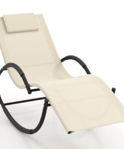 Outdoor Rocking Lounge Chair with Removable Headrest-Beige