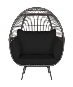 Oversized Patio Wicker Egg Lounge Chair with 4 Soft Cushions-Black