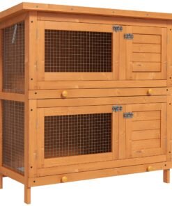 PawHut Double Tier Rabbit Hutch Large 2-Tier Wooden Hutch for Rabbits & Guinea Pigs, Pet Lovers Choice, Natural