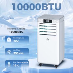 HOMCOM 10000 BTU Air Conditioning Unit, 4-in-1 Portable Air Conditioner, Dehumidifier, Cooling, Fan, Sleep Mode, with Remote Control, LED Display, 2 Speeds, 24H Timer, Window Venting Kit, 22m