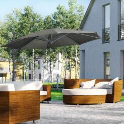 Outsunny 3 x 3(m) Cantilever Parasol with Cross Base, Garden Umbrella with 360 Rotation, Crank Handle and Tilt for Outdoor, Patio, Grey