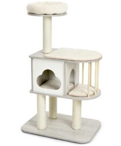 Modern Wooden Cat Tower with Platform-Grey