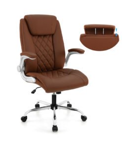 PU Leather Office Chair Height Adjustable Executive Chair with Headrest-Brown