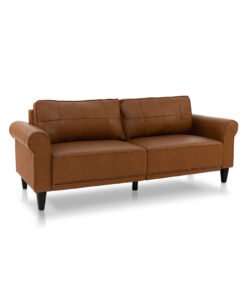 206 cm PU Leather Sofa Couch with 2 Detachable Back Pillows-Brown