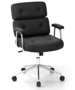 PU Leather Upholstered Office Chair with Button Tufted Back-Black