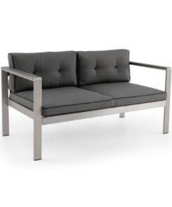 Patio Aluminum Loveseat Sofa 2-Person Chair with Cushions-Grey