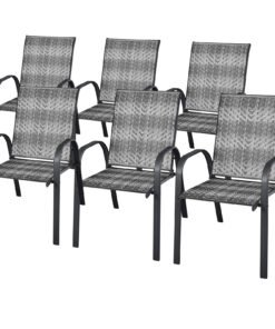 Outdoor PE Wicker Stacking Dining Chairs-Grey