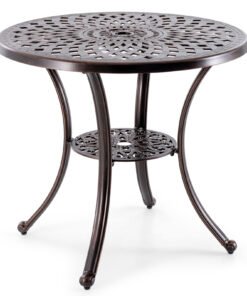 79 cm Patio Cast Aluminum Table with Umbrella Hole and Bottom Shelf-Copper