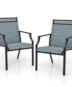 Patio Dining Chairs Set of 2 with All Weather Breathable Fabric and Backrest-Blue