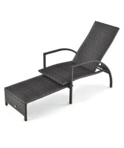 Patio Chaise Lounge with 5-Level Adjustable Backrest-Brown