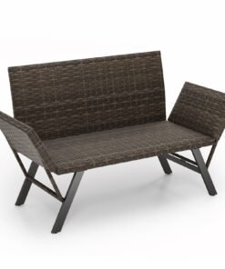 Patio Convertible Sofa for 2 Quick Dry Foam Padded Rattan Loveseat-Grey