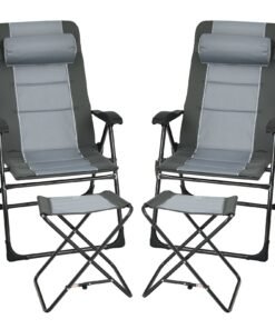 Set of 4 Patio Dining Chairs and Ottoman with 7-Position Adjustable Backrest-Grey