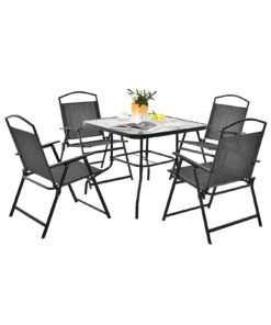 Folding Chairs snd Dining Table Set with Umbrella Hole-Grey