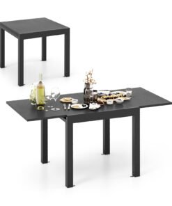 Patio Expandable Dining Table Rectangular Aluminum Dining Table for 4-6 Person-Grey