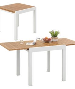 Patio Expandable Dining Table Rectangular Aluminum Dining Table for 4-6 Person-Natural