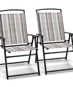 Patio Folding Chairs Set of 2 with Metal Frame and Armrest-Grey