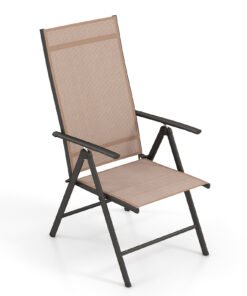 Patio Folding Dining Chairs Outdoor Sling Chairs with 7-Level Adjustable High Backrest-Brown