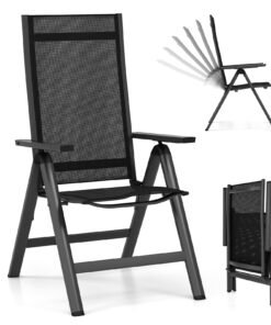 Patio Folding Lightweight Dining Chairs with 7-Position Adjustable High Backrest-Black