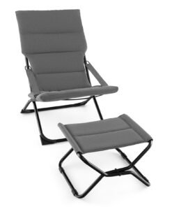 Patio Folding Sling Chair with Ottoman and with Removable Cushion-Grey