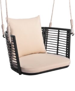 Patio Hanging Rattan Basket Chair Swing Hammock Chair with Cushions-Brown