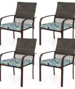 Patio Rattan Chairs Set of 4 with Wicker Back and Soft Cushions