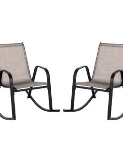 Patio Rocking Chair Set of 2 with Breathable Fabric Seat-Brown