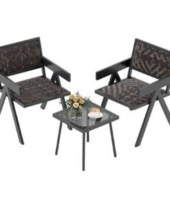 Patio Table and Chairs Set with Quick-Drying Foam for Porch and Balcony-Brown