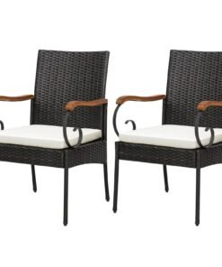Patio Wicker Chair Set of 2 with Soft Zippered Cushion
