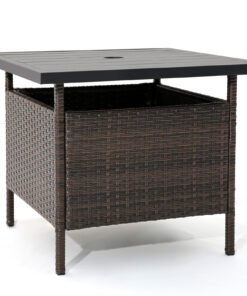 55cm Square Patio Wicker Side Table with Umbrella Hole