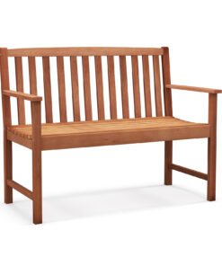 Patio Wood Bench with Cozy Armrests and Backrest