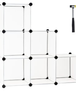 6 Cubes Translucent Plastic Closet Cabinet with Rustproof Steel Frame-White