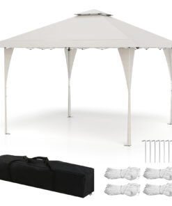 395 x 395 cm Pop up Canopy Tent with Vented Top and 8 Drainage Holes-Beige