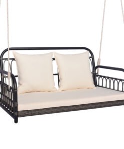 2-Person Patio Wicker Swing Chair with Removable Cushions for Garden, Poolside, Backyard-Off White