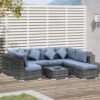 Outsunny 8 Piece Rattan Corner Sofa Set with Wide & Deep Seat, Assembled Aluminium PE Rattan Garden Furniture Set with Thick Cushions and Glass Top Table for Outdoor, Conservatory, Grey