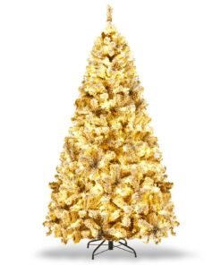 Pre-Lit Flocked Snow Hinged Pine Tree with Solid Metal Stand