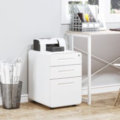 Vinsetto Lockable File Cabinet with 3 Drawers, Vertical Office Drawer for A4, Letter, Legal Size, Anti-tilt Design, Pre-Assembled Body, White