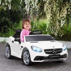 HOMCOM Benz SLC 300 Licensed 12V Kids Electric Ride On, with Music, Remote Control, LED Headlights, Horn, White