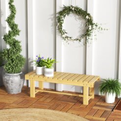 Outsunny 1 Piece 2-seater Outdoor Indoor Wooden Garden Bench Fir Patio Loveseat, 110L x 38W x 35Hcm, Natural