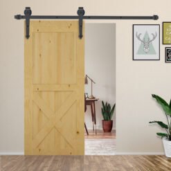 HOMCOM 6.6FT/200cm Black Sliding Door Kit for Single Barn Door, Antique Sliding Barn Door Hardware Kit with J Shape Hanger