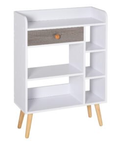 HOMCOM Bookcase, Freestanding Book Shelf with Storage Drawer, 6 Shelves and Wood Legs for Home Office Display, White and Grey, 24D x 60W x 86.8H cm