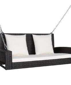 2-Seat Patio Rattan Porch Swing with Two Solid Steel Chains-White