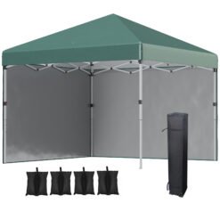 Outsunny 3 x 3 (M) Pop Up Gazebo, UPF 30+ with 2 Sidewalls, Leg Weight Bags and Wheeled Bag, Height Adjustable Party Tent Event Shelter for Garden, Patio, Green