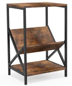 3-Tier Record Player Stand with V-Shaped Magazine Holder-Rustic Brown