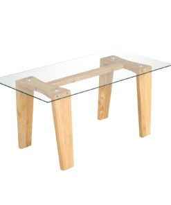 Rectangle Coffee Table with Transparent Tabletop and Rubber Wood Frame-Natural